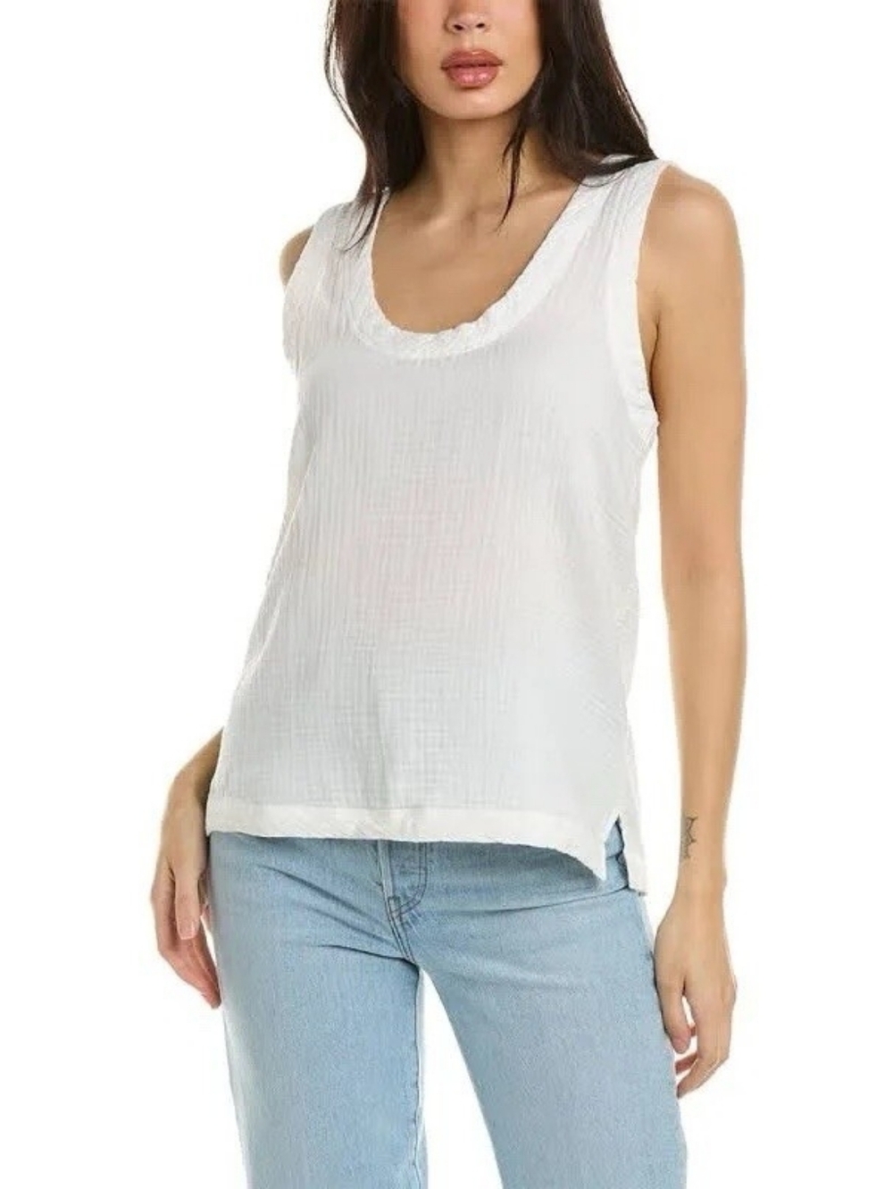 Faherty White Sleeveless Scoop Neck Tank Top